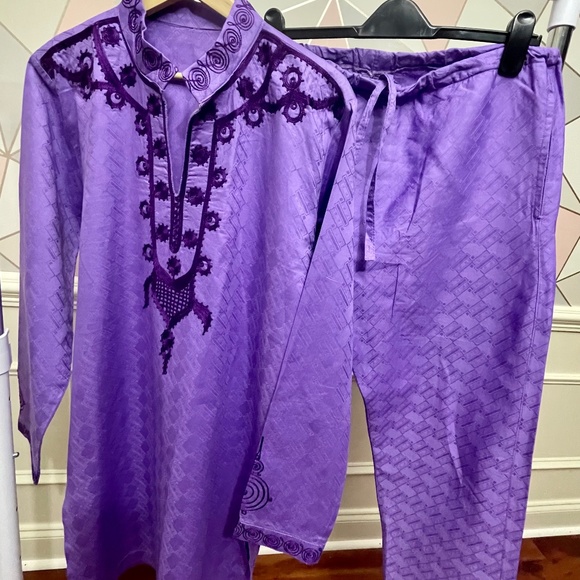 Dashiki 2-Piece Shirt & Pant Suit, African Men's Dashiki, Hand embroidery Large - Picture 3 of 10